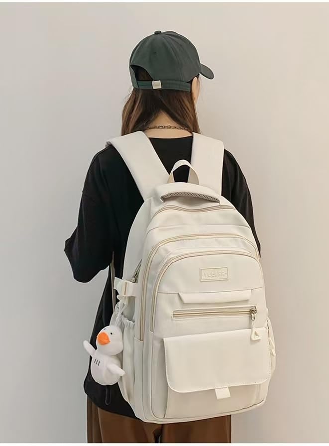 Student Backpack for Teen Girls Boys Preppy Elementary Middle School College Bookbags Cute Aesthetic Trendy Daypack (White) - color: White