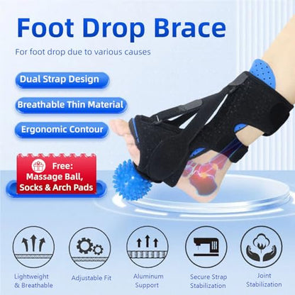 Plantar Fasciitis Night Splint with Massage Ball, Arch Pads & Socks, Adjustable Foot Brace for Achilles Tendonitis, Heel Spur, Foot Drop Relief – Lightweight Night Splint for Men and Women - color: Black