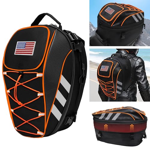 Motorcycle Helmet Backpack, 50L Expandable Motorcycle Tail Bag with Waterproof Rain Cover, Backpack & Rear Seat Bag, Fits Full Face Helmet for Motocross, Scooter, Street Bike