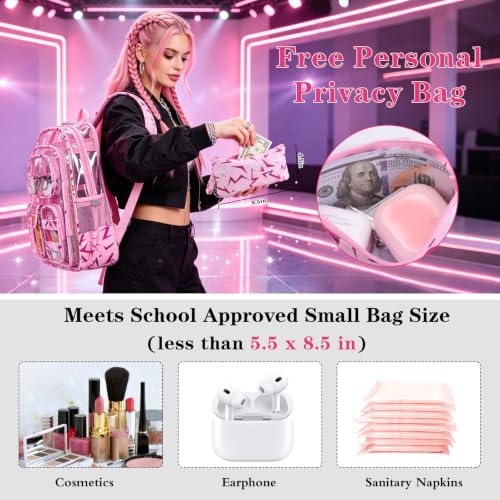 Three-layer Clear Backpack, Heavy Duty Clear Bookbag for Kids, See Through Backpack Transparent Bag for Girls Boys (Pink Lightning) - color: Pink Lightning