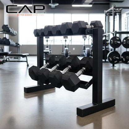 CAP 150 LB Dumbbell Set with 2-Tier Rack, Rubber Hex Free Weights Set, Home Gym Weight Set with Horizontal Storage Rack for Strength Training - color: Black, style: 150bs Set - Black Handles