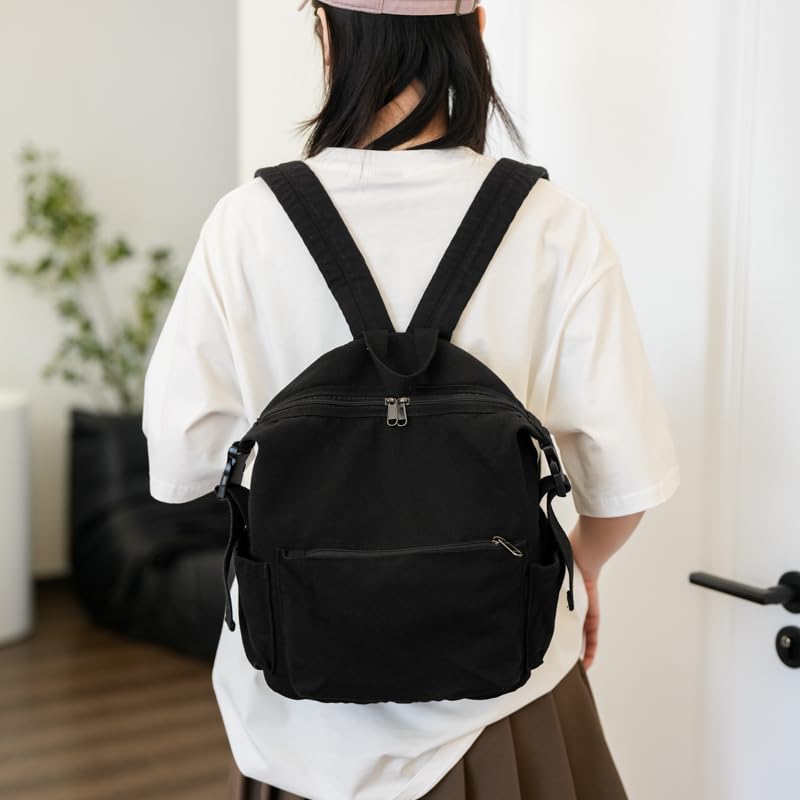 MaxxCloud Canvas Backpack-Adjustable Shoulder Straps,Unisex Mini Laptop Backpack for Work&Travel,Casual Daypack (Black) - color: Black