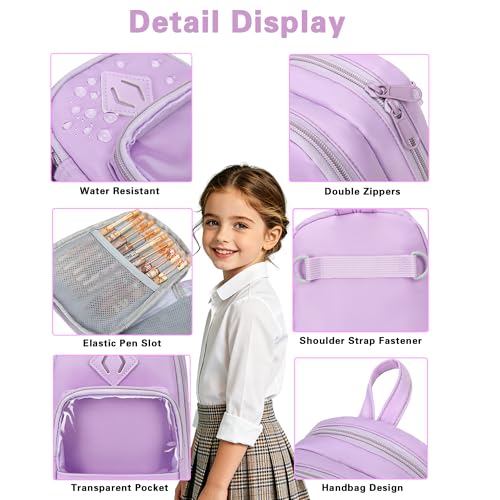 Large Capacity Kids Backpack Pencil Case Pen Bag with Clear Pocket, Cute Kawaii Pen Pouch Organizer with Adjustable Strap & Plush Doll Keychain for School Girls Boys (Purple) - color: Purple