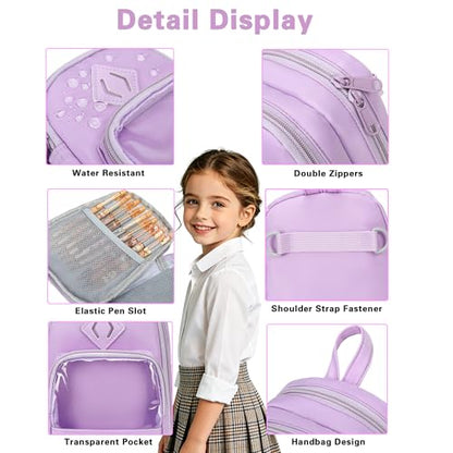 Large Capacity Kids Backpack Pencil Case Pen Bag with Clear Pocket, Cute Kawaii Pen Pouch Organizer with Adjustable Strap & Plush Doll Keychain for School Girls Boys (Purple) - color: Purple