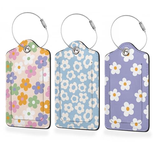 3 Pack Luggage Tags,Leather Suitcase Tags with Privacy Cover Name Address Labels& Durable Steel Loop for Men/Women Travel Bag Suitcases(Vintage Groovy Flowers), ZHN-XLP-1597 - color: Vintage Groovy Flowers