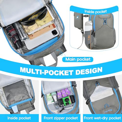 Seektop 15L Small Lightweight Hiking Backpack for Men Women Foldable Packable UltraLight Daypack for Travel Daily Outdoor - color: Gray