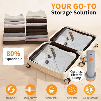 Vacuum Storage Bags, Travel Vacuum Bags with Portable Electric Pump, Space Saver Compression Bags for Travel, Luggage, Suitcase, Vacuum Seal Bags for Clothing, Bedding, Large Items-12 Combo Set - size: 12 Combo Set