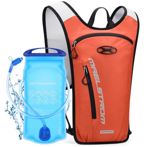 Maelstrom Hydration Backpack, Hiking Backpack with 2L Water Bladder, Running Hydration Vest for Cycling Hiking Rave for Men Women - color: Orange