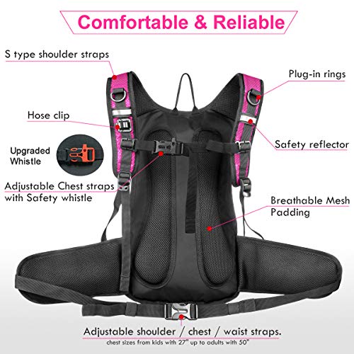 Mothybot Hydration Pack, Insulated Hydration Backpack with 2L BPA Free Water Bladder and Storage, Hiking Backpack for Men, Women, Kids for Running, Cycling, Camping - Keep Liquid Cool up to 5 Hours - color: Pink
