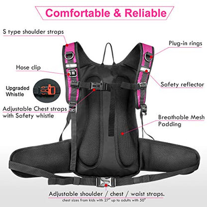 Mothybot Hydration Pack, Insulated Hydration Backpack with 2L BPA Free Water Bladder and Storage, Hiking Backpack for Men, Women, Kids for Running, Cycling, Camping - Keep Liquid Cool up to 5 Hours - color: Pink