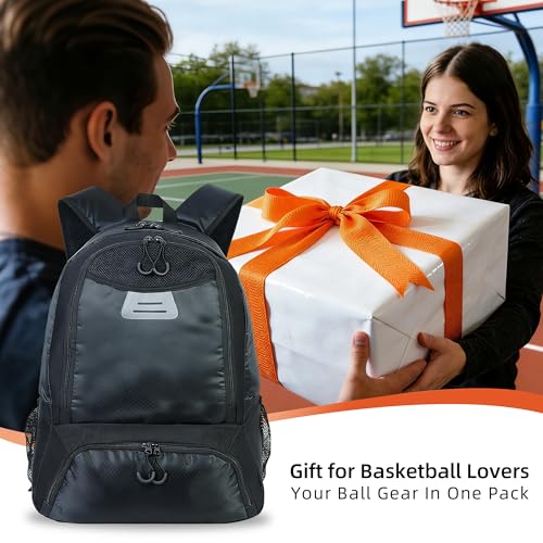 Basketball Bag Backpack with Ball & Shoes Compartment,Basketball Equipment Bags for Basketball, Soccer, Volleyball, Travel - color: Black
