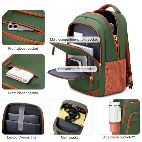 BOVIP Travel Backpack For Men Women,40L Carry On Backpack Flight Approved,TSA Personal Item Travel Bag Fits 17 Inch Laptop,Business Weekender Overnight Daypack Green - color: Green