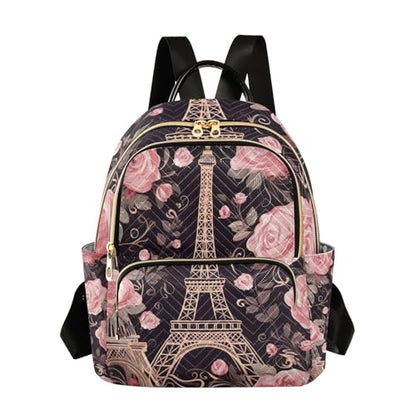 Paris Flowers Eiffel Tower Mini Backpack for Women Quilted Small Backpack Purse Causal Daypack for Travel, S - size: Small