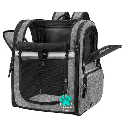PetAmi Dog Backpack Carrier for Cats and Small Dogs, 4-Way Entry Ventilated Pet Carrier for Hiking Travel, Foldable Top with Sherpa Bed, Reflective and Poop Bag Dispenser, Up to 18 lbs, Heather Grey - color: Heather Grey