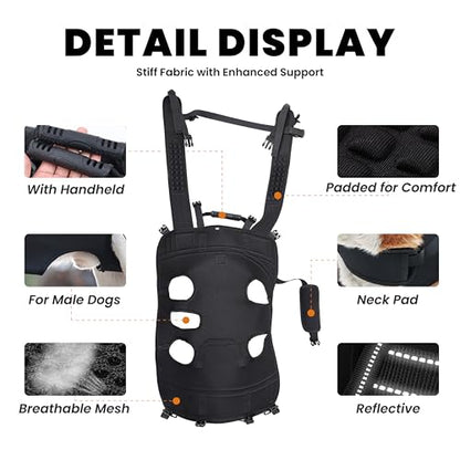 Dog Lift Harness Backpack Carrier for Large Dogs, Full Body Sling with Handle, Dog Harness for Joint Injuries, Arthritis, Ideal for Stairs, Elderly Dogs (Black 2XL 50-66 LBS) - size: Black XX-Large 50-66 LBS
