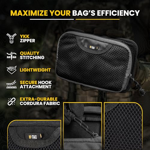 M-Tac Mesh Organizer Pouch with Hook & Loop Backing, EDC Tactical Admin Pouch, Backpack Organizer Insert, Small Gear Utility Bag - color: Black