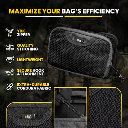 M-Tac Mesh Organizer Pouch with Hook & Loop Backing, EDC Tactical Admin Pouch, Backpack Organizer Insert, Small Gear Utility Bag - color: Black