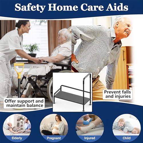 Seniors Assist Step Stool with Support Handrail, Non-Slip Platform, Height Adjustable, Multi-Purpose Household Mobility Foot Stool(Pure Black) - color: Pure Black