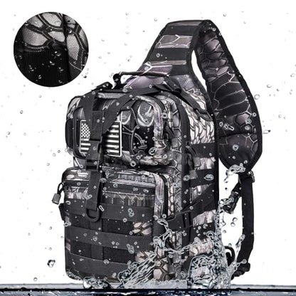 HAOMUK Tactical Sling Bag Pack Military Rover Shoulder Sling Backpack EDC Molle Assault Range Bag - color: Pythons Grain Black