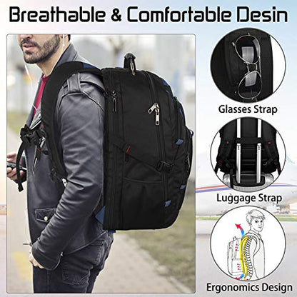 18.4 Laptop Backpack Men Women, 55L-60L Extra Large Laptops Backpack, TSA Friendly Flight Approved and RFID Anti-theft Pocket,Water Resistant Suiltable for Traveling - color: Black-blue, size: 18inch(21.5*16.3*9.9")