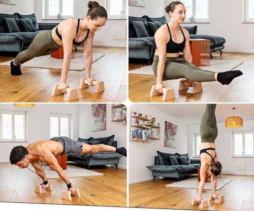 Push-up Stand, 2 PCS Wood Pushup Bars Non-Slip Base Exercise Home Workout Equipment, 25CM Wooden Parallettes Handle Stands Grip for Men Strength Training, Planks Calisthenics