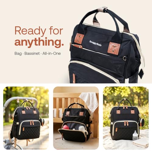 SNUGGY BABY Diaper Bag with Changing Station, Diaper Backpack with Changing Pad, Portable Diaper Organizer, Insulated Bottle Holders, Large Capacity, Water-Resistant Travel Bag (Black) - color: Black