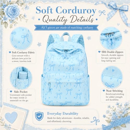 LEDAOU School Backpack for Teen Girls Elementary Middle School Bookbag Kids Backpacks Women Laptop Backpack Travel Daypack (Bow Tie Blue) - color: Bow Tie Blue