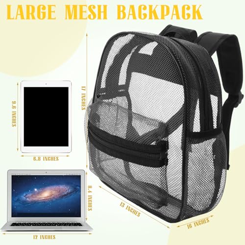 Silkfly 12 Pcs 17 Inch Mesh Backpack Bulk for School Kids Clear Backpack See Through Heavy Duty Bookbags with Adjustable Straps for Boys Girls Student Adult, Sports Travel Donations Supplies