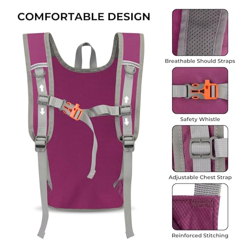 13L Small Hiking Backpack for Women Men, Lightweight Foldable Day pack, Packable Daypack for Travel, Camping (Burgundy) - color: Burgundy