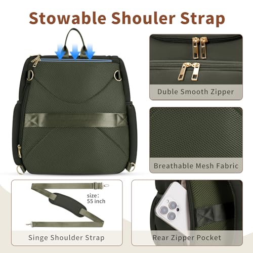 CEI-CEI Neoprene Diaper Bag Backpack Stylish Baby Maternity Bags Travel Tote for Mom with Insulated Pockets, Changing Pad, Stowable Shoulder Strap - color: Dark Green