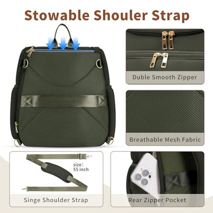 CEI-CEI Neoprene Diaper Bag Backpack Stylish Baby Maternity Bags Travel Tote for Mom with Insulated Pockets, Changing Pad, Stowable Shoulder Strap - color: Dark Green