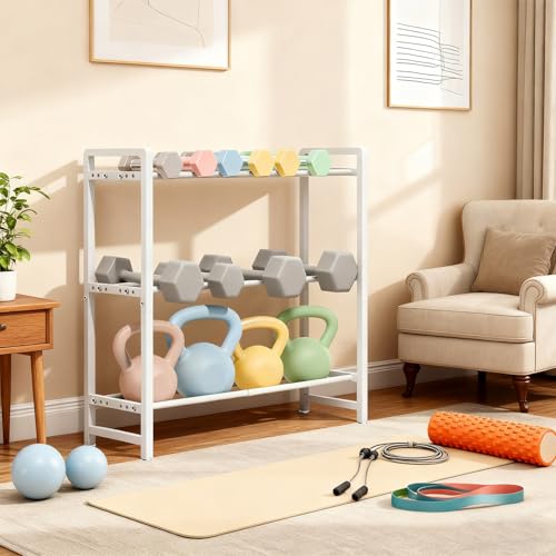 3-Tier Adjustable Dumbbell Rack, Heavy-Duty Weight Storage Stand, 390 LB Capacity, Space-Saving Home Gym Organizer - color: White