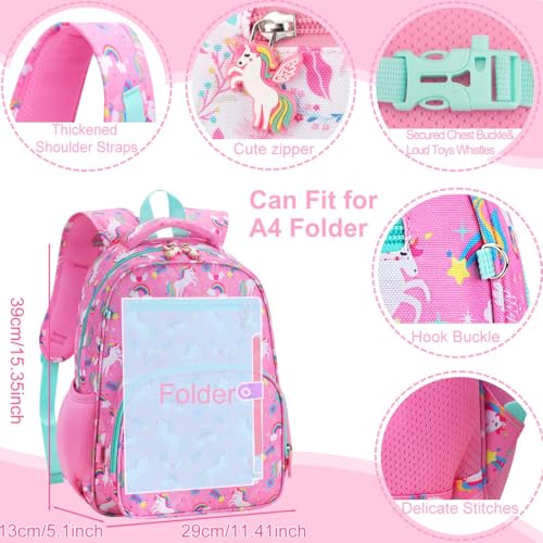 RHCPFOVR Kids Backpack for Girls - Girls Backpack 3-8 Ages Unicorn for Kids 15 Inch School Bookbag for Kindergarten Elementary School Bookbag for Girl 1st 2nd Grade - style: Pink Unicorn