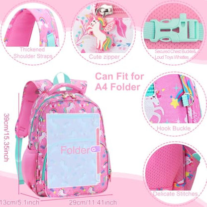 RHCPFOVR Kids Backpack for Girls - Girls Backpack 3-8 Ages Unicorn for Kids 15 Inch School Bookbag for Kindergarten Elementary School Bookbag for Girl 1st 2nd Grade - style: Pink Unicorn