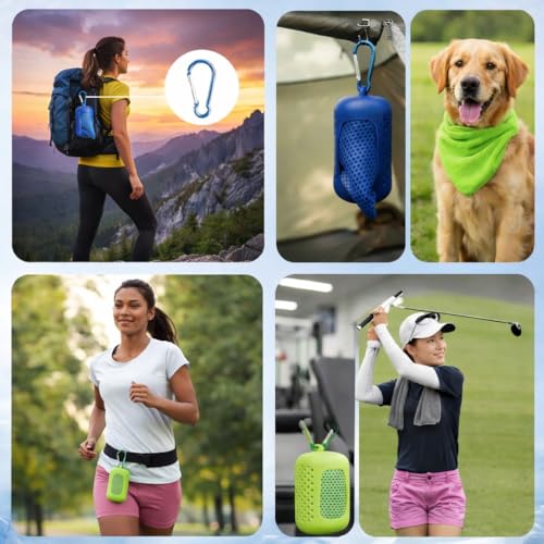 Cooling Towel with Clip Case – Quick-Dry Neck Wrap for Sports, Beach Tote Bags, Gym, Travel & Outdoor Heat (Green) - color: Green