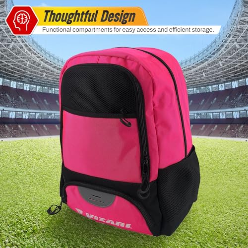 Vizari Soccer Backpack Soccer Bag | Water resistant Durable Equipment Bag for Football, Basketball, Volleyball | Cleats and Ball Compartment - Red,Blue,Pink,Black - color: Black/Neon Pink