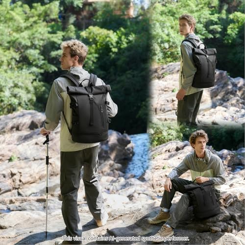 33L Unisex Waterproof Rolltop Backpack:,15.6-Inch Laptop, Lightweight Bike Bag Perfect for Work, School, Travel & Outdoor (black) - color: Black