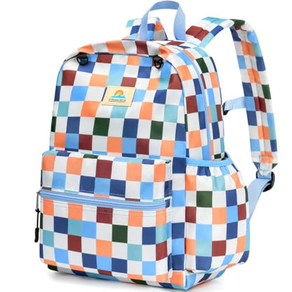 STEAMEDBUN Kids Backpack for Boys Girls 5-8, 15inch Girls Boys Backpacks Kindergarten - color: Blue Checkerboard, size: SMALL-15"H(fit folder)