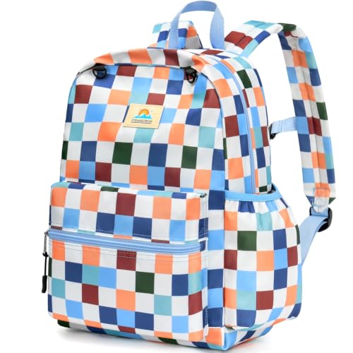 STEAMEDBUN Kids Backpack for Boys Girls 5-8, 15inch Girls Boys Backpacks Kindergarten - color: Blue Checkerboard, size: SMALL-15"H(fit folder)