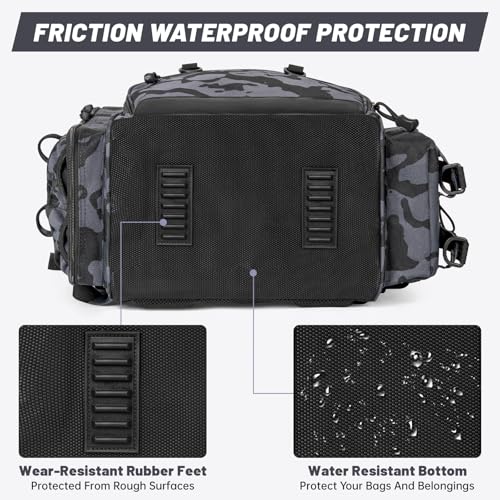 40L Fishing Backpack Water Resistant Fishing Tackle Bag with 2 Rod Holders, Tackle Storage Bag for Anglers（Black camo,Bag Only - color: Black Camo