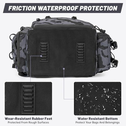 40L Fishing Backpack Water Resistant Fishing Tackle Bag with 2 Rod Holders, Tackle Storage Bag for Anglers（Black camo,Bag Only - color: Black Camo