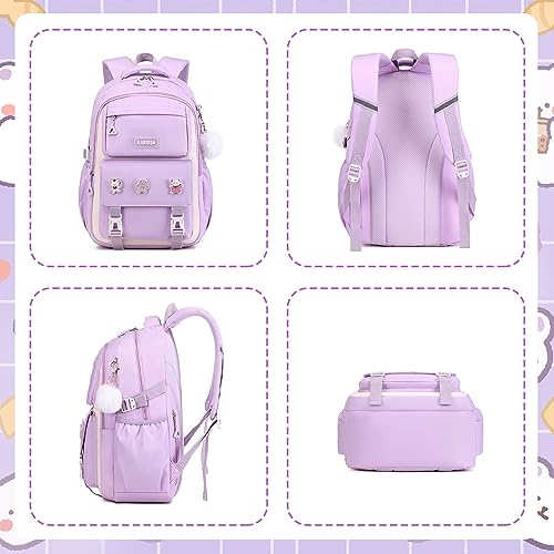 PIG PIG GIRL Girls Backpack, Kids Backpack for Girls with Anti-theft Back Pocket, Lightweight School Back Pack Water Resistant Bookbag for Elementary Primary School, Purple - color: Purple