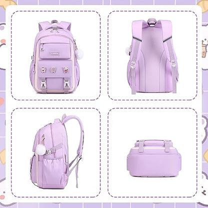PIG PIG GIRL Girls Backpack, Kids Backpack for Girls with Anti-theft Back Pocket, Lightweight School Back Pack Water Resistant Bookbag for Elementary Primary School, Purple - color: Purple