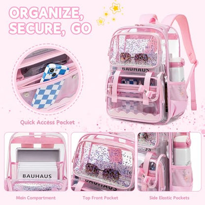 Clear Backpack for Girls,Transparent Backpack See Through Backpacks Stadium Event,Heavy Duty Clear Bookbag for School Pink - color: Baby Pink