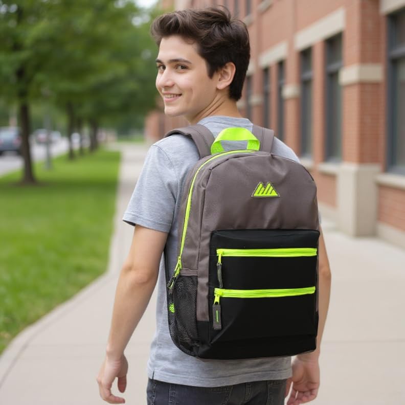 Summit Ridge Colorful Big Backpack for School Kids, Multi Pocket Backpack for Elementary, Middle School Girls, Boys with Padded Straps (Grey/Black) - color: Grey/Black