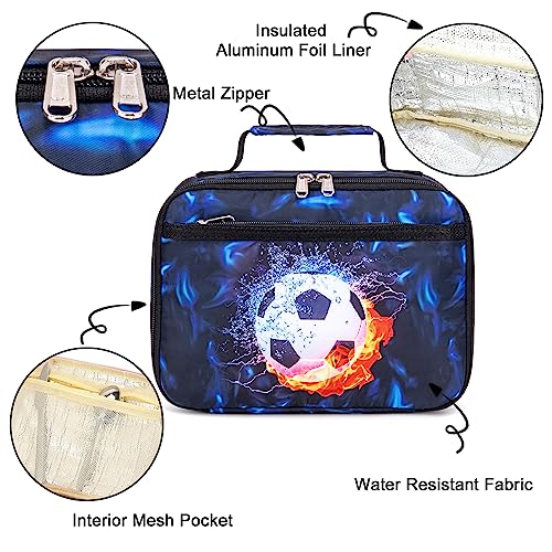 LEDAOU Lunch Box Kids Boys Girls Lunch Bag Insulated Lunch Box Toddler Reusable Lunchbox for School Picnic Hiking (Soccer Blue) - color: Soccer Black Blue