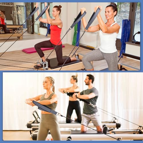 TOBWOLF Pilates Straps - Double Loop D-Ring Straps for Reformer, Padded, Home Gym Workout - color: Scuba Fabric Liner - Dark Grey