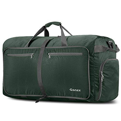 Gonex Large Foldable Travel Duffle Bag with Shoes Compartment, Packable Lightweight Water Repellent Duffel Bag for Camping Gym Weekender Bag - color: Dark Green, size: 80L