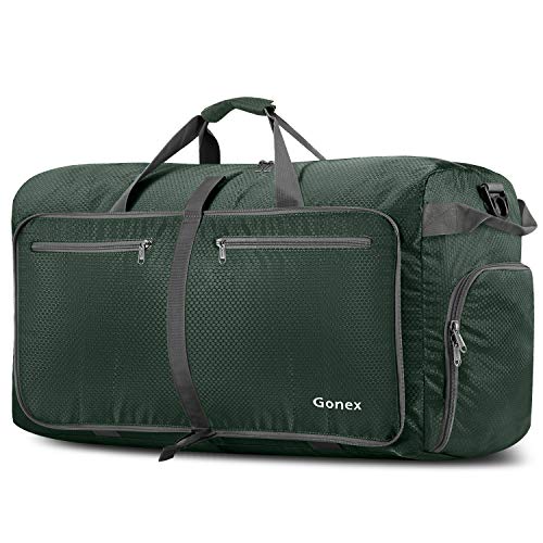 Gonex Large Foldable Travel Duffle Bag with Shoes Compartment, Packable Lightweight Water Repellent Duffel Bag for Camping Gym Weekender Bag - color: Dark Green, size: 80L