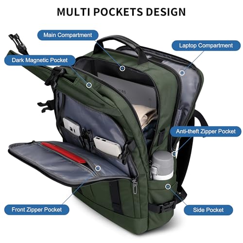 WITZMAN Travel Laptop Backpack for Men Fit 16 inch Computer Carry-on Airline Approved with USB Charging Port(B716 Army Green) - color: Army Green